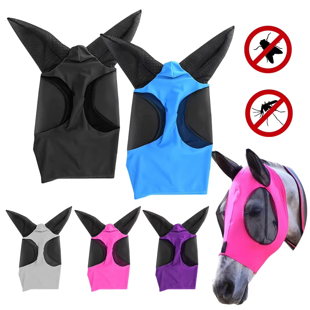 Mosquito Proof Horse Mask New Multicolor Horse anti Mosquito Face Mask Breathable Stretch Knitted Mesh Horse Head Cover Supplies