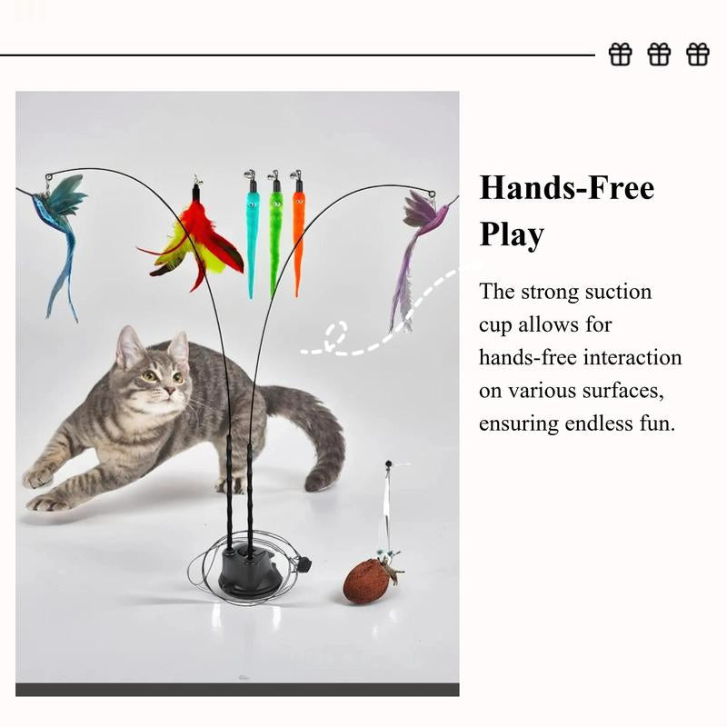 2 Wands with Base & 6 Feather Interactive Cat Toy Set