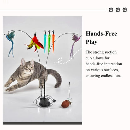 2 Wands with Base & 6 Feather Interactive Cat Toy Set